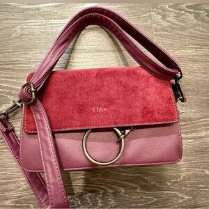 Chloé Faye Mini Suede & Leather Crossbody Bag | Red Pink
